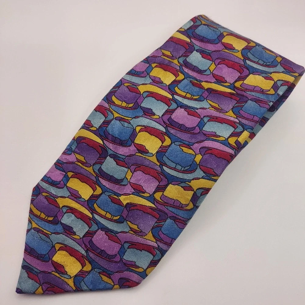 yApre for Tom‎ James Silk Necktie Hats Pattern Purple Blue Yellow Mens Read!